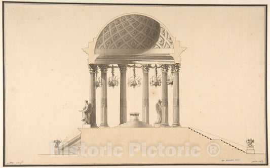 Art Print : Pierre Mathieu - Design for a Section of a Domed Corinthian Temple : Vintage Wall Art