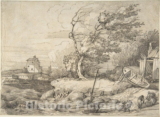 Art Print : John Hamilton Mortimer - Beaching a Fishing Boat in a Gale : Vintage Wall Art