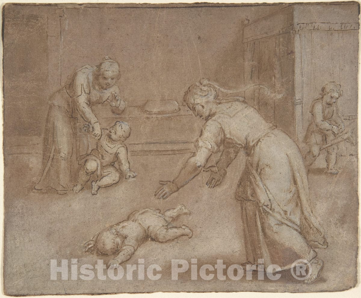 Art Print : Otto Van Veen - Two Women and Three Children in an Interior : Vintage Wall Art