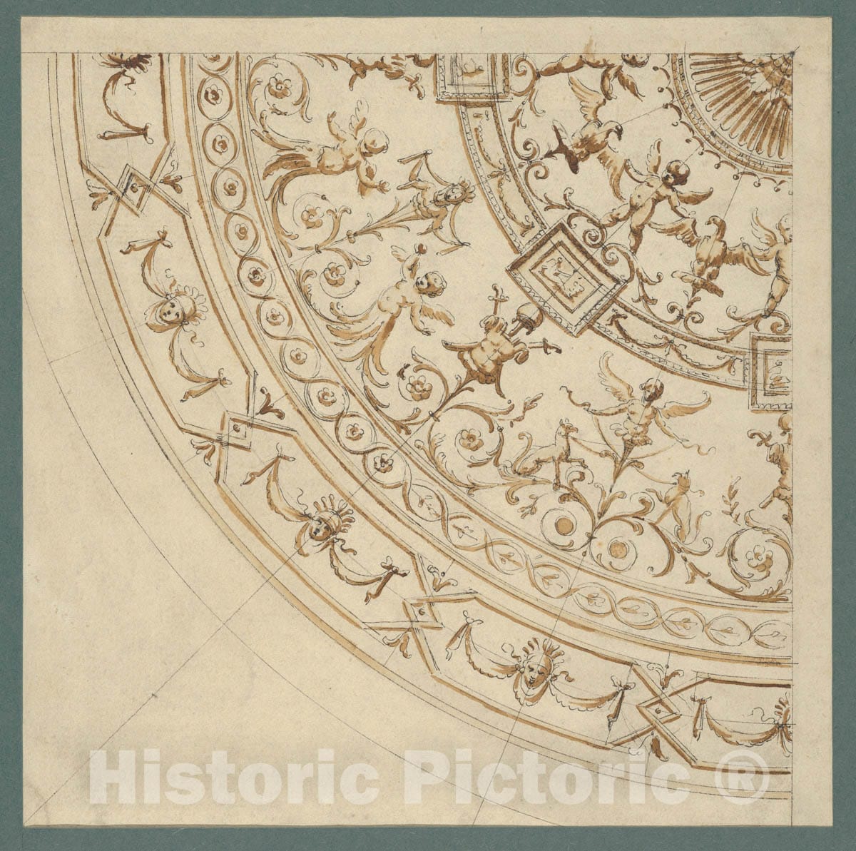 Art Print : Guiseppe Mannocchi - Quarter of a Ceiling with Grotesque Decorations : Vintage Wall Art