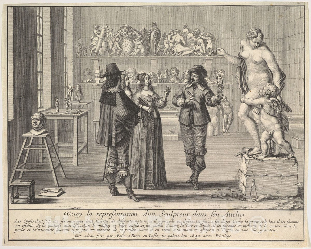 Art Print : Abraham Bosse - A Sculptor Presenting his Statue of Venus and Cupid : Vintage Wall Art