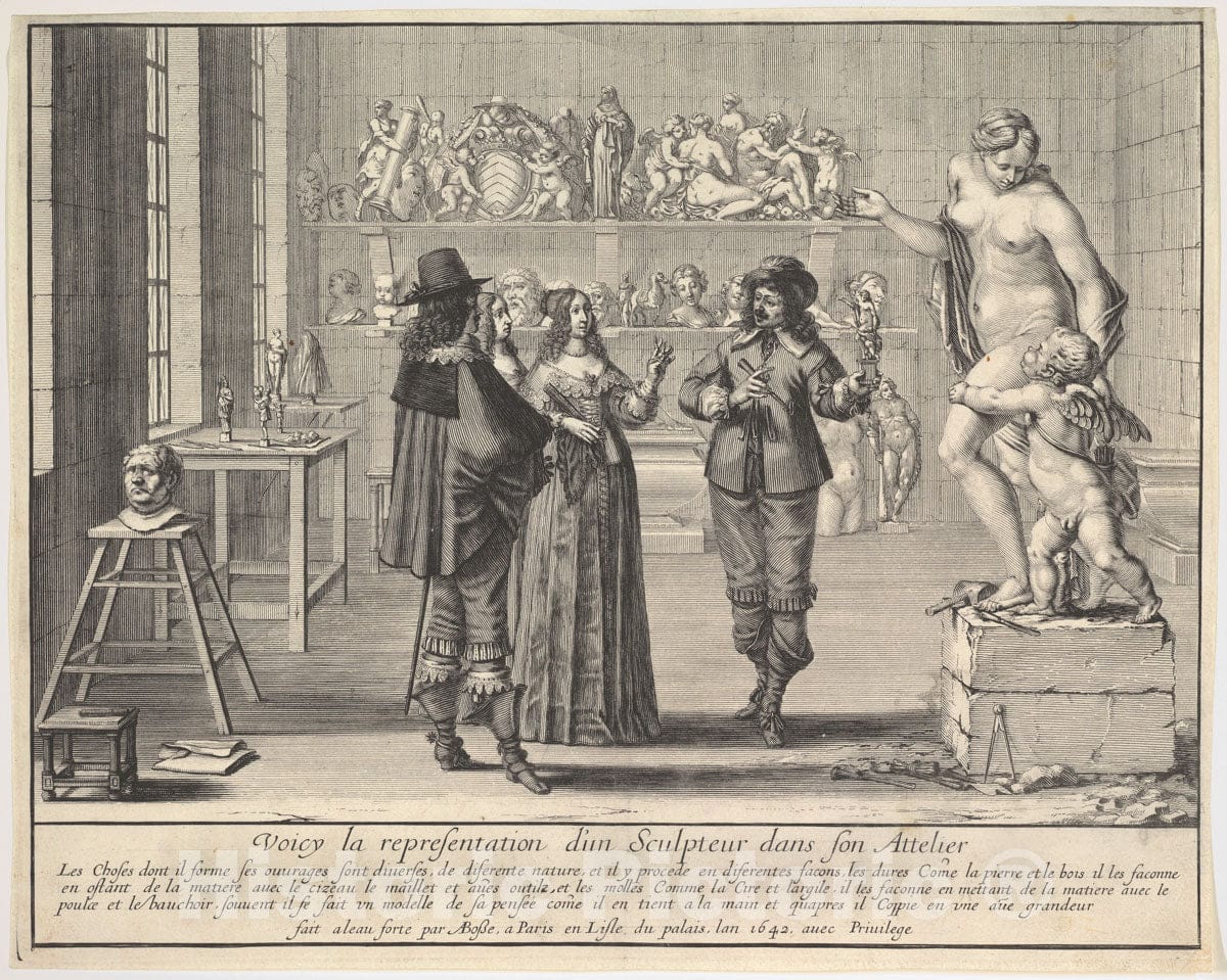 Art Print : Abraham Bosse - A Sculptor Presenting his Statue of Venus and Cupid : Vintage Wall Art