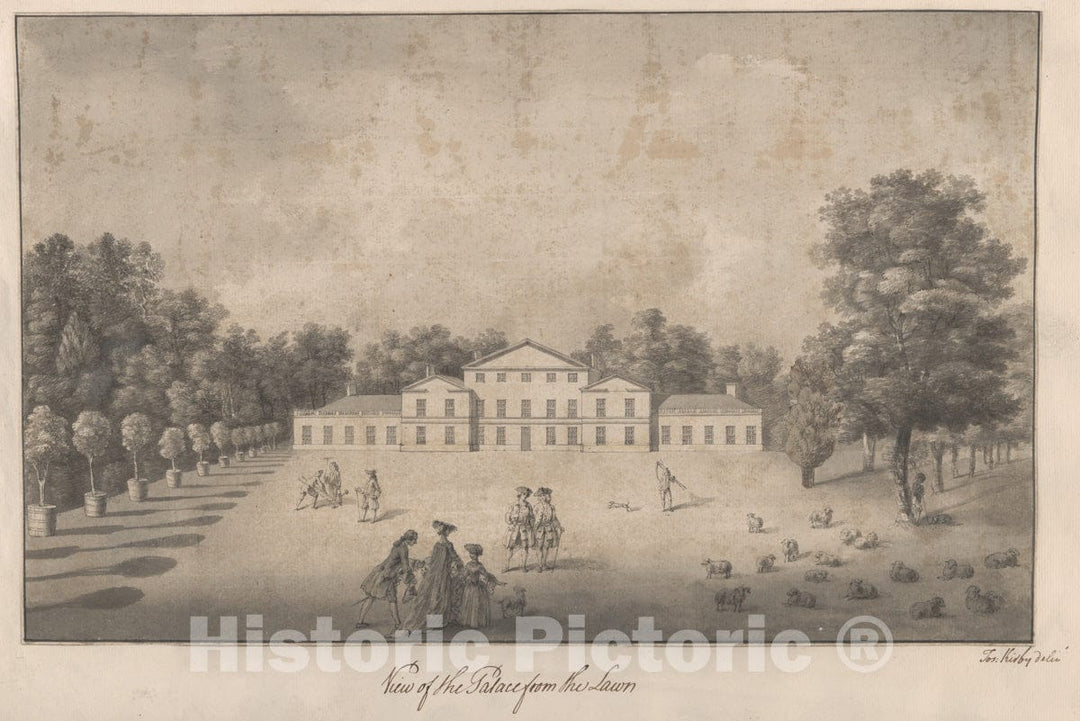 Art Print : Joshua Kirby - View of The Palace from The Lawn at Kew : Vintage Wall Art