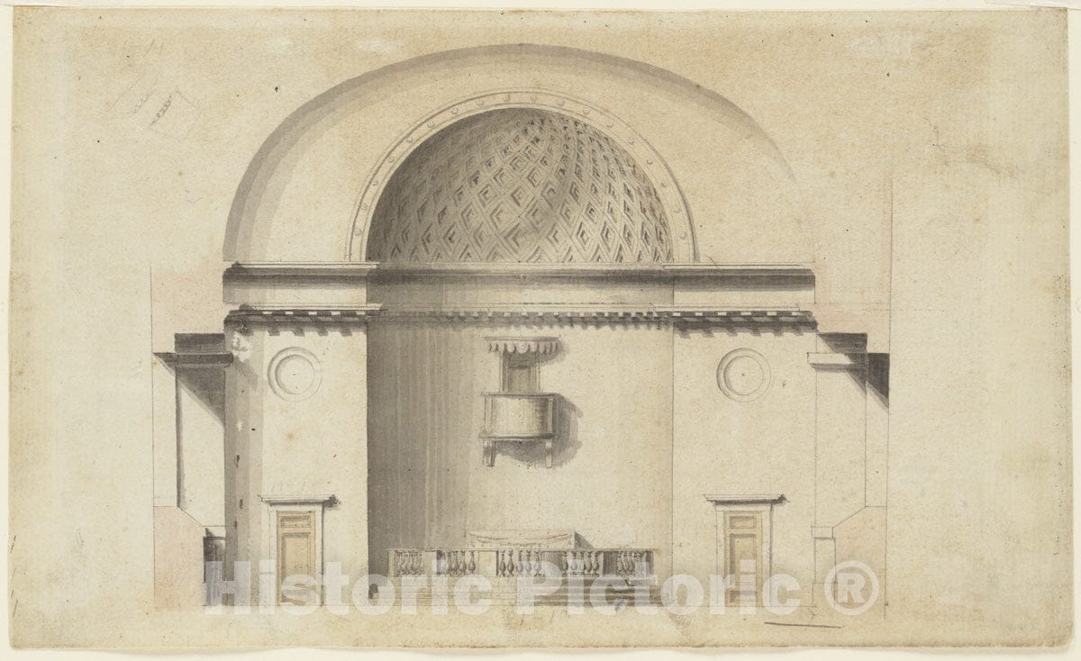 Art Print : Swedish, 19th Century - Cross-Section of a Chapel (?); Verso: Pavillion in Neogothic Style : Vintage Wall Art