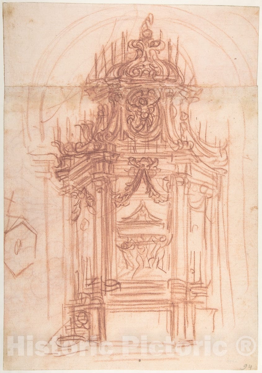 Art Print : Design for a Catafalque - Artist: Baldassarre Franceschini (il Volterrano) - Created: c1669 : Vintage Wall Art