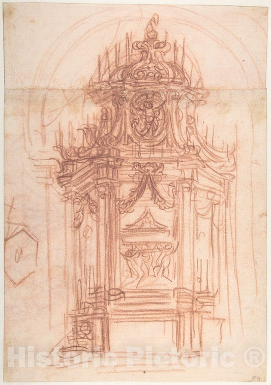 Art Print : Design for a Catafalque - Artist: Baldassarre Franceschini (il Volterrano) - Created: c1669 : Vintage Wall Art