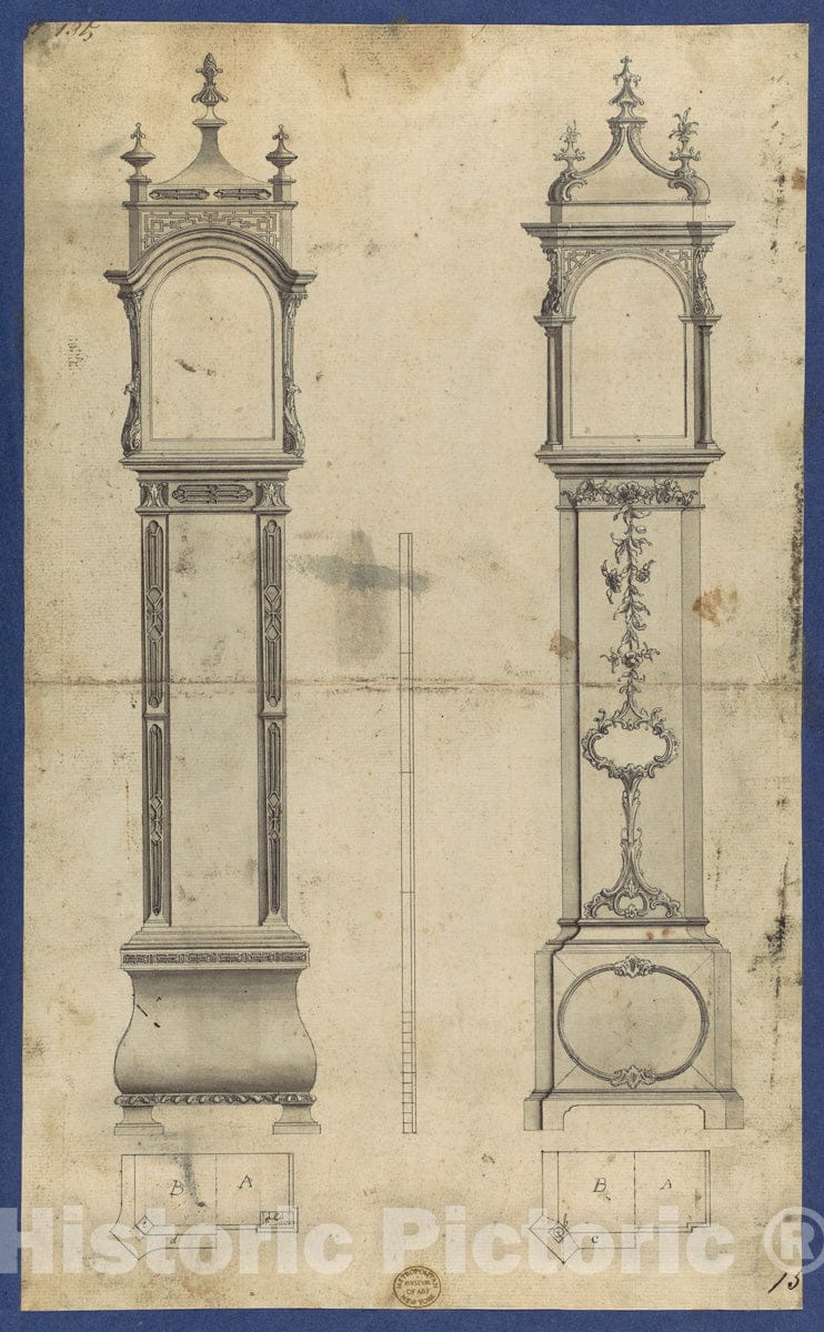 Art Print : Thomas Chippendale - Clock Cases, in Chippendale Drawings, Vol. I 3 : Vintage Wall Art