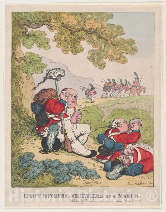 Art Print : Thomas Rowlandson - Ligit Infantry Volunteers on a March : Vintage Wall Art