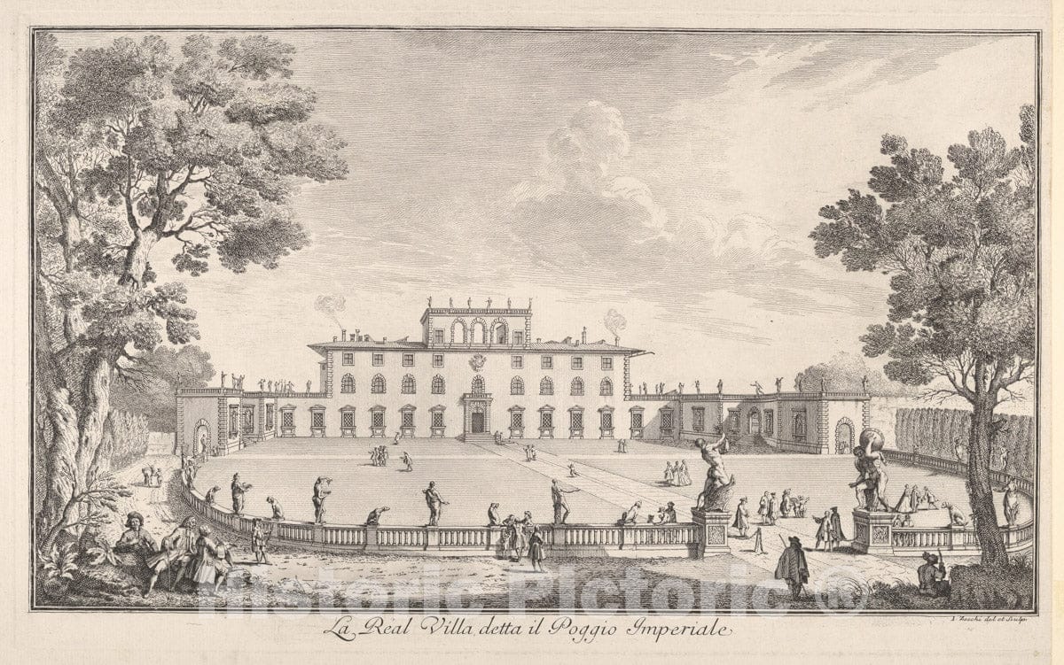 Art Print : The Royal Villa Called il Poggio Imperiale' - Artist: Giuseppe Zocchi - Created: 1744 : Vintage Wall Art