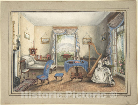 Art Print : Julien Muère - Drawing Room of The Plas. Spa : Vintage Wall Art