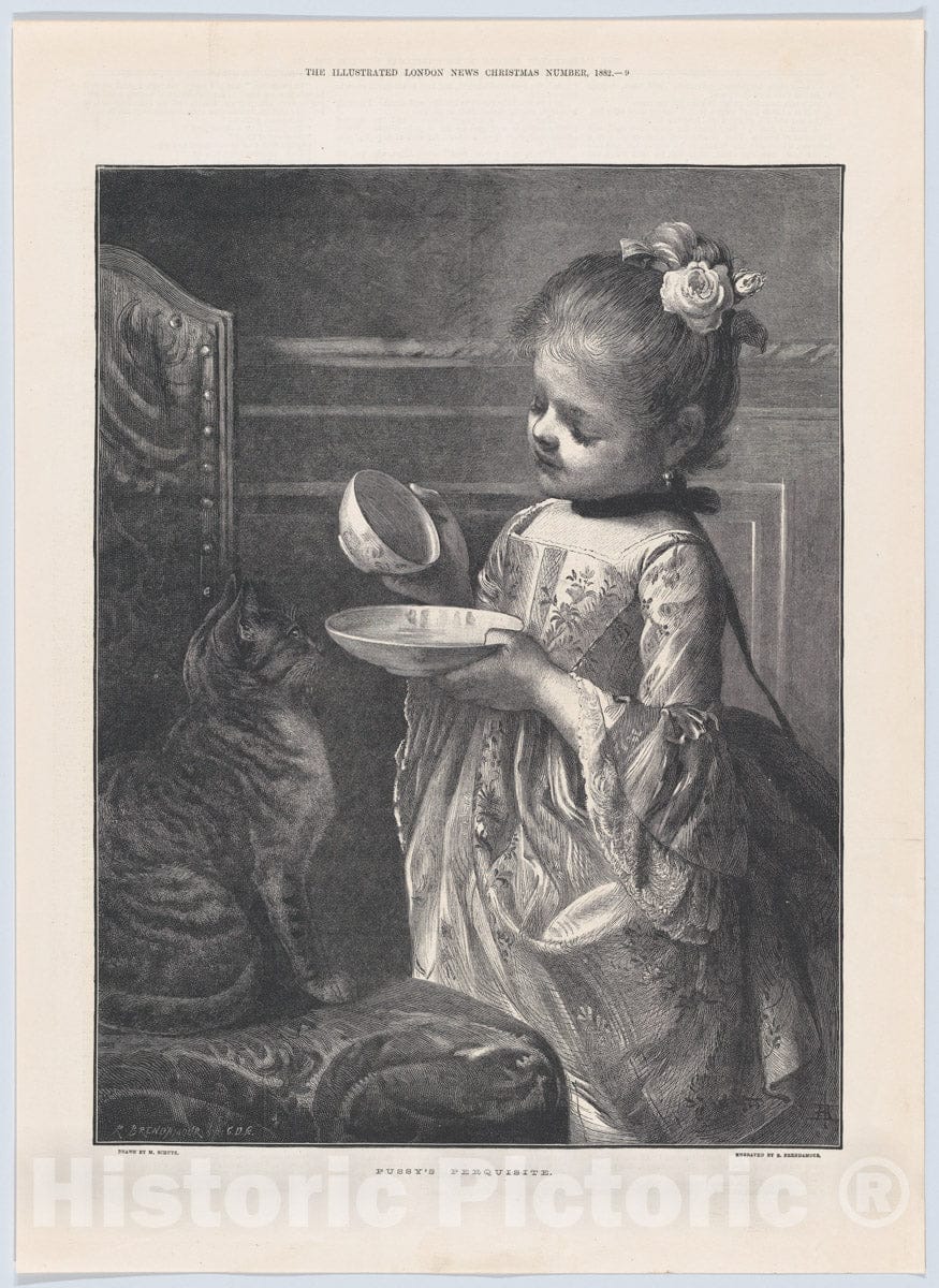 Art Print : Robert François Richard Brend'amour - Pussy's Perquisite, from Illustrated London News Christmas Number : Vintage Wall Art