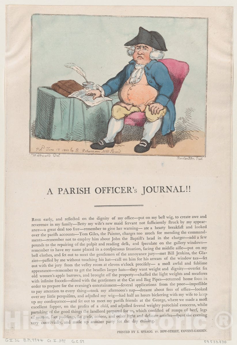 Art Print : Thomas Rowlandson - A Parish Officer's Journal!! : Vintage Wall Art