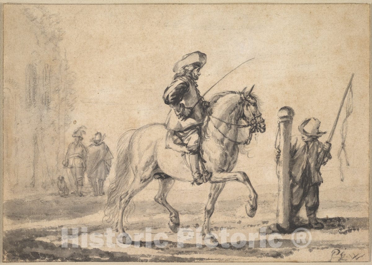 Art Print : Philips Wouwerman - A Mounted Grey Horse Being Schooled in Piaffe : Vintage Wall Art