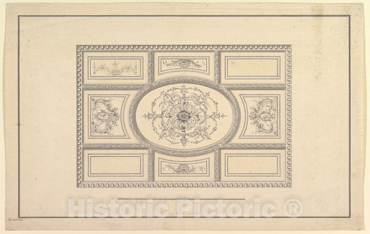 Art Print : John Sanderson - Design for Ceiling at Kirtlington Park, Oxfordshire : Vintage Wall Art
