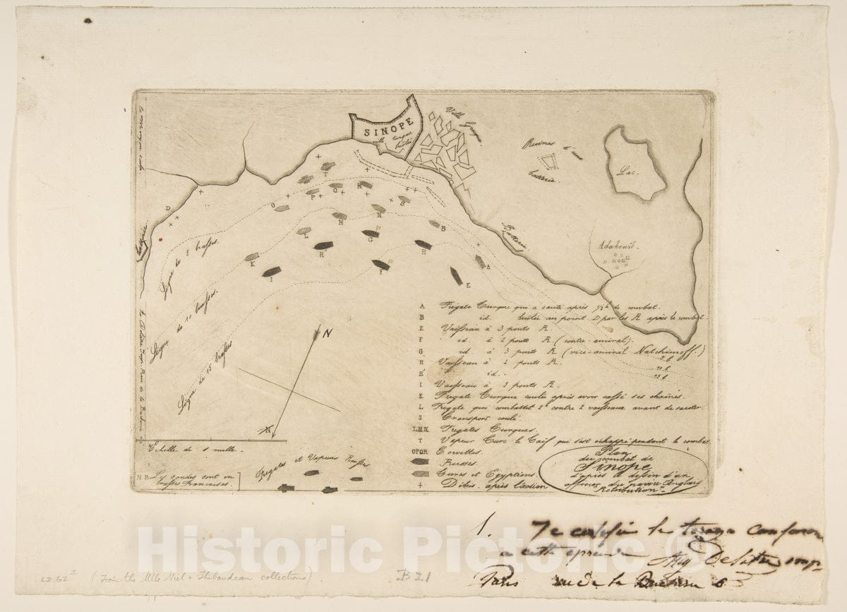Art Print : Charles Meryon - Plan du Combat de Sinope (Plan of The Battle of Sinope) : Vintage Wall Art