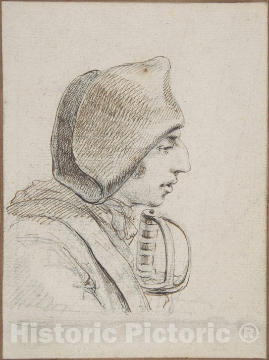 Art Print : Baron Dominique Vivant Denon - Head of a Soldier in Profile, with a Sword Handle : Vintage Wall Art
