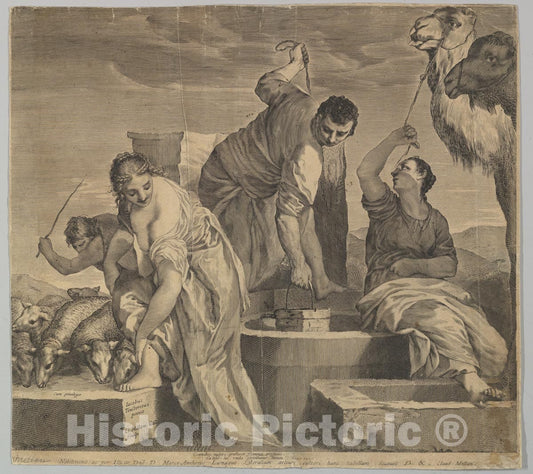 Art Print : Claude Mellan - Jacob Draws Water for Rachel's Animals (Jacob abreuve le troupeau de Rachel) : Vintage Wall Art