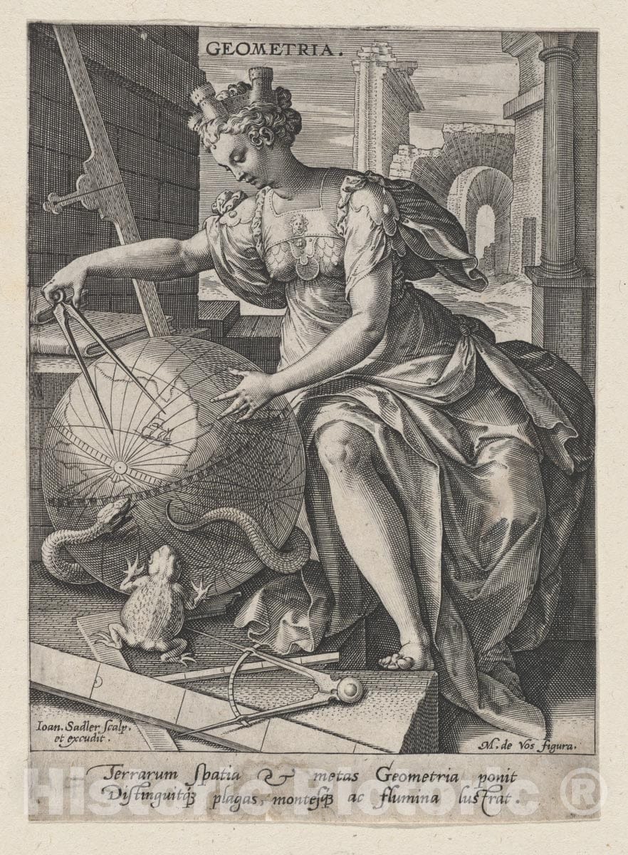 Art Print : Johann Sadeler I - Geometria, from The Seven Liberal Arts : Vintage Wall Art