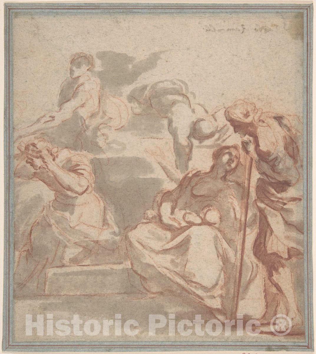 Art Print : Italian, Roman-Bolognese, 17th Century - Scene with Woman and Child, and Beggar : Vintage Wall Art