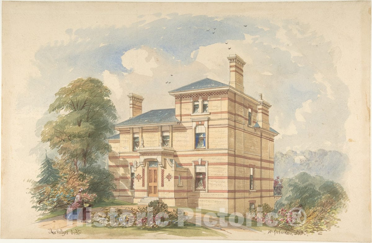 Art Print : Thomas Hellyer - Design for a Suburban Villa (Perspective) : Vintage Wall Art