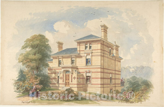 Art Print : Thomas Hellyer - Design for a Suburban Villa (Perspective) : Vintage Wall Art