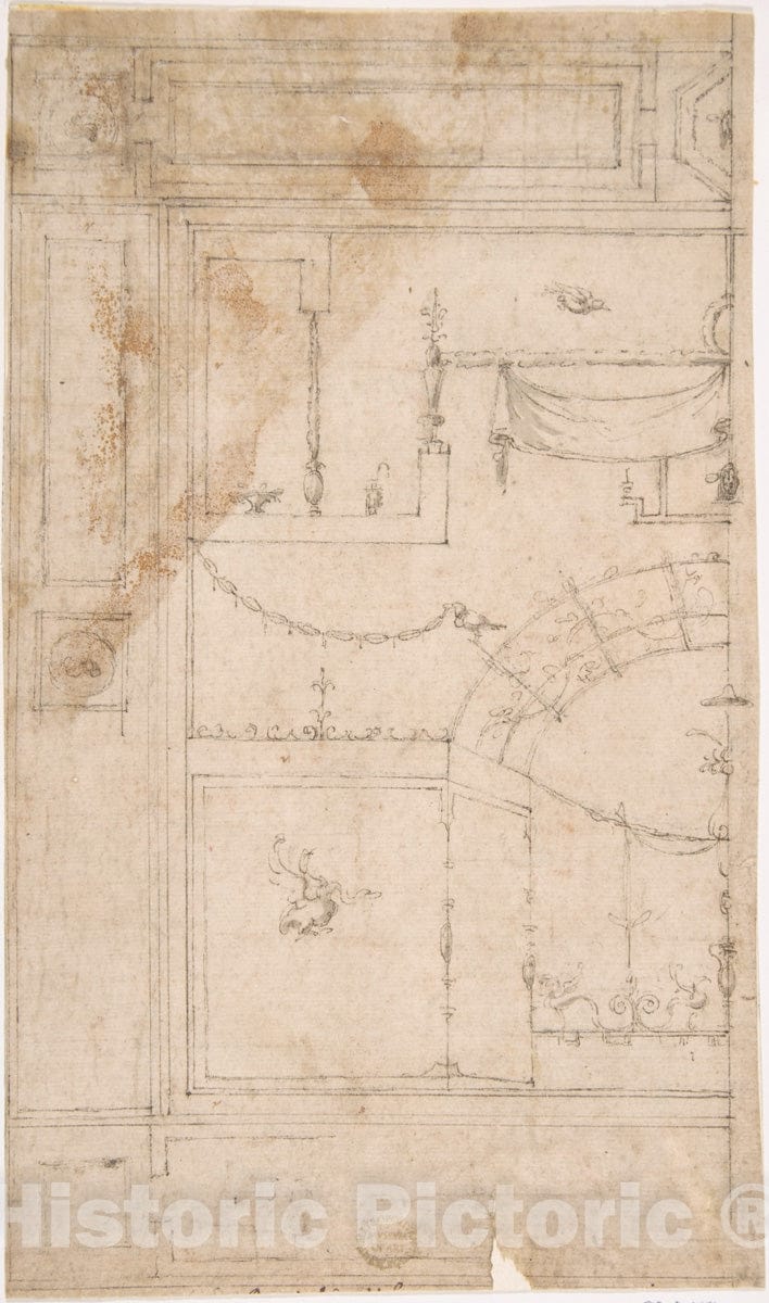 Art Print : Luzio Luzzi (Also Known as Luzio Romano, Luzio da Todi) - Design for The Decoration of a Wall with Grotteschi in The Antique-Style : Vintage Wall Art