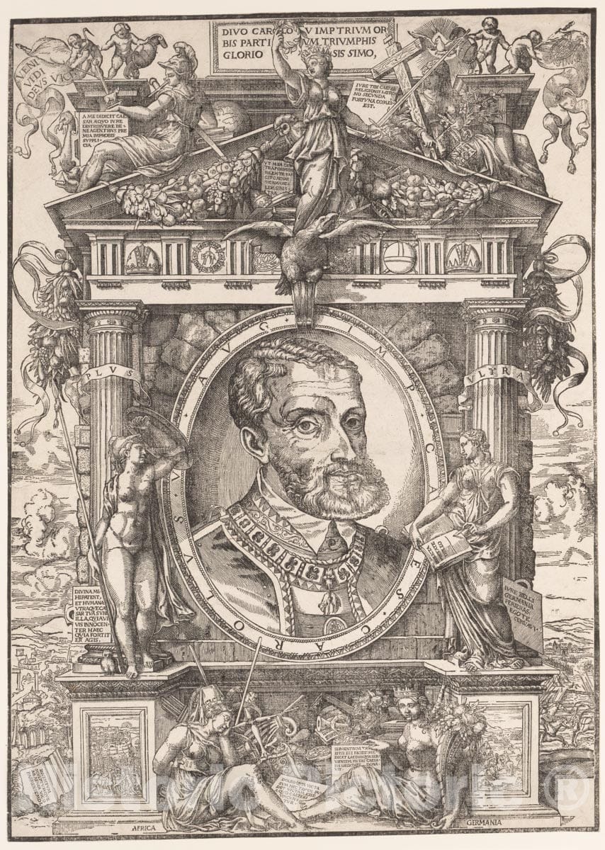 Art Print : Designed by Enea Vico - Emperor Charles V : Vintage Wall Art