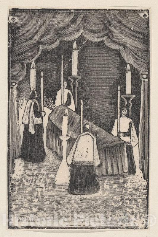 Art Print : José Guadalupe Posada - A Group of holy Men Holding Candles Around a bier with a Prelate : Vintage Wall Art