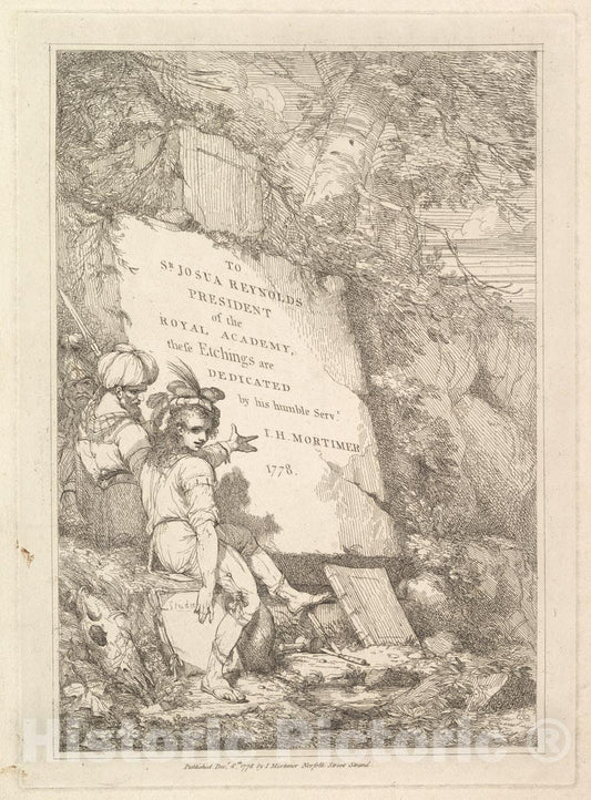 Art Print : Designed, Etched and published by John Hamilton Mortimer - Frontispiece (from Fifteen Etchings Dedicated to Sir Joshua Reynolds) : Vintage Wall Art