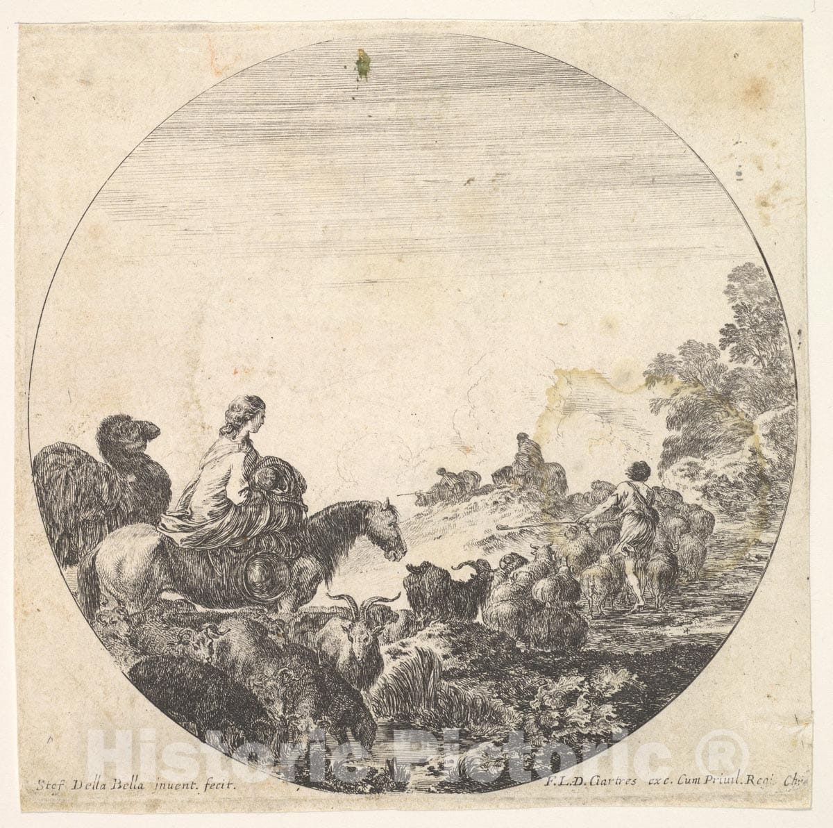 Art Print : Plate 5: a Woman Carrying a Child on a Horse to Left - Artist: Stefano Della Bella - Created: c1643 2 : Vintage Wall Art