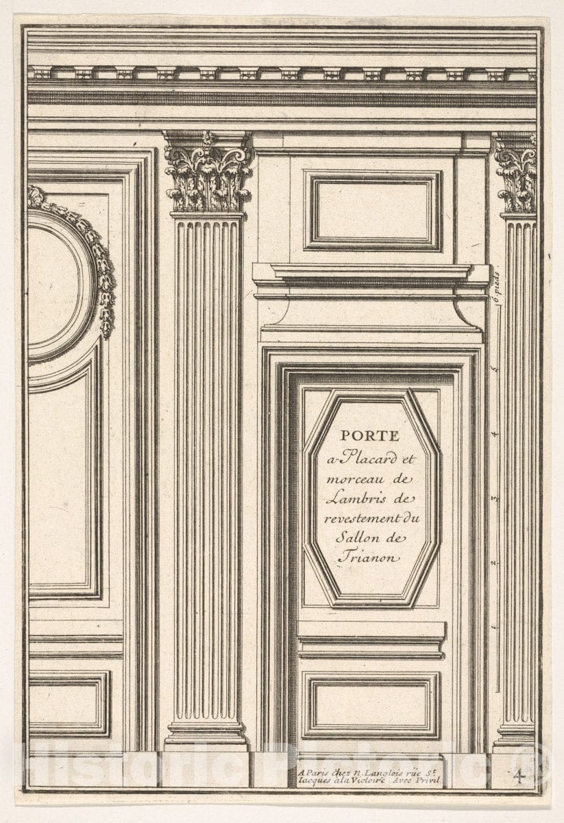 Art Print : Door and Part of The Wainscot in The Restored Salon of The Trianon Palace - Artist: Jean Le Pautre - Created: 17th Century : Vintage Wall Art