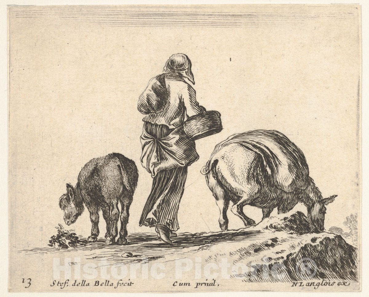 Art Print : Plate 13: a Peasant Woman - Artist: Stefano Della Bella - Created: c1644 1 : Vintage Wall Art