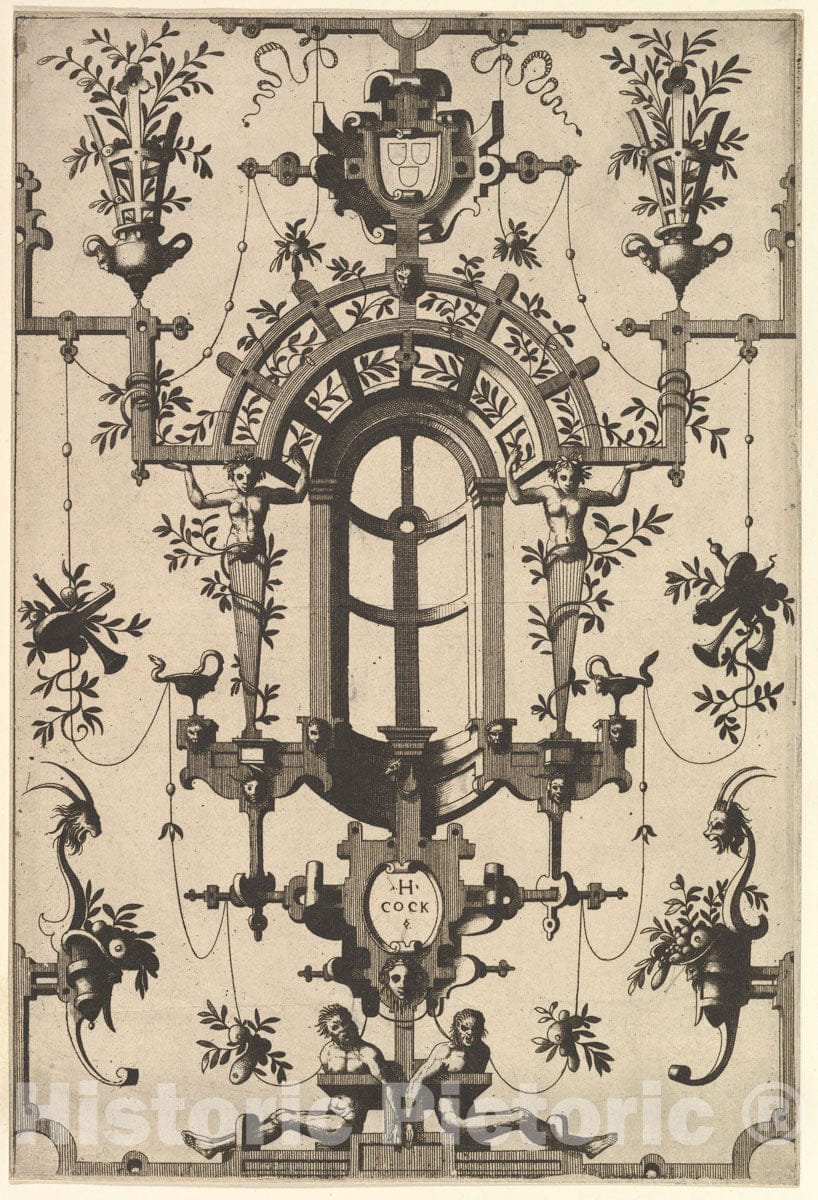 Art Print : Johannes Van Doetecum The Elder - Modern Grotesque with Strapwork 1 : Vintage Wall Art
