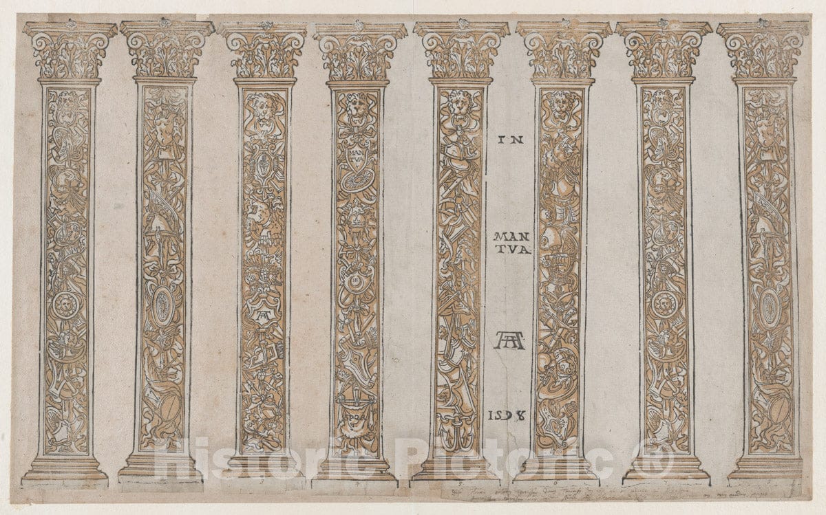 Art Print : Andrea Andreani - Six Corinthian pilasters for The Triumph, from The Triumph of Julius Caesar : Vintage Wall Art