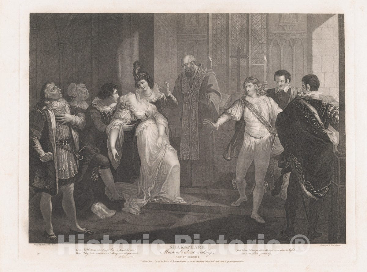 Art Print : Peter Simon - Hero Fainting in Church (Shakespeare, Much ADO About Nothing, Act 4, Scene 1) : Vintage Wall Art