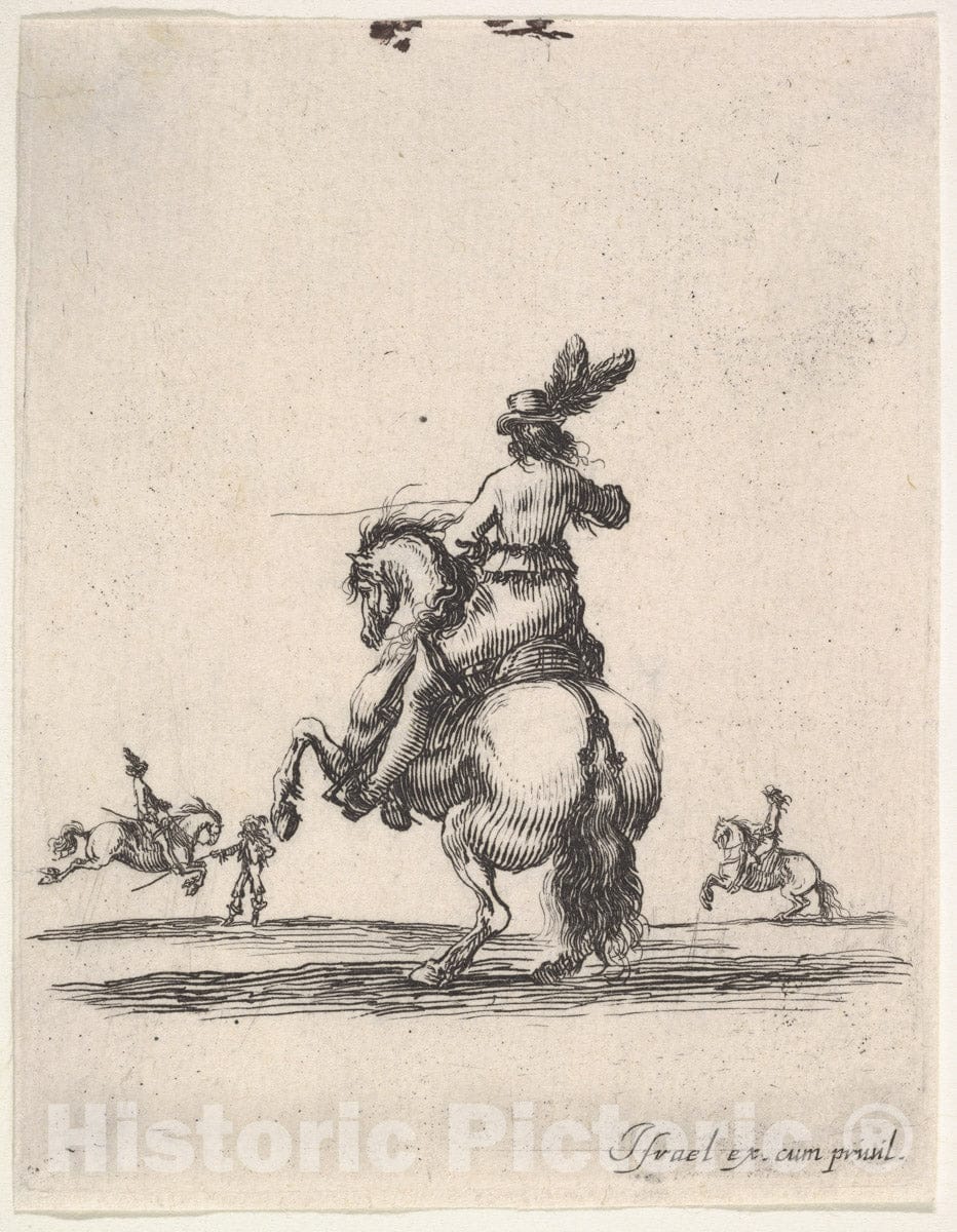 Art Print : A Horseman ATOP a Rearing Horse - Artist: Stefano Della Bella - Created: c1642 1 : Vintage Wall Art