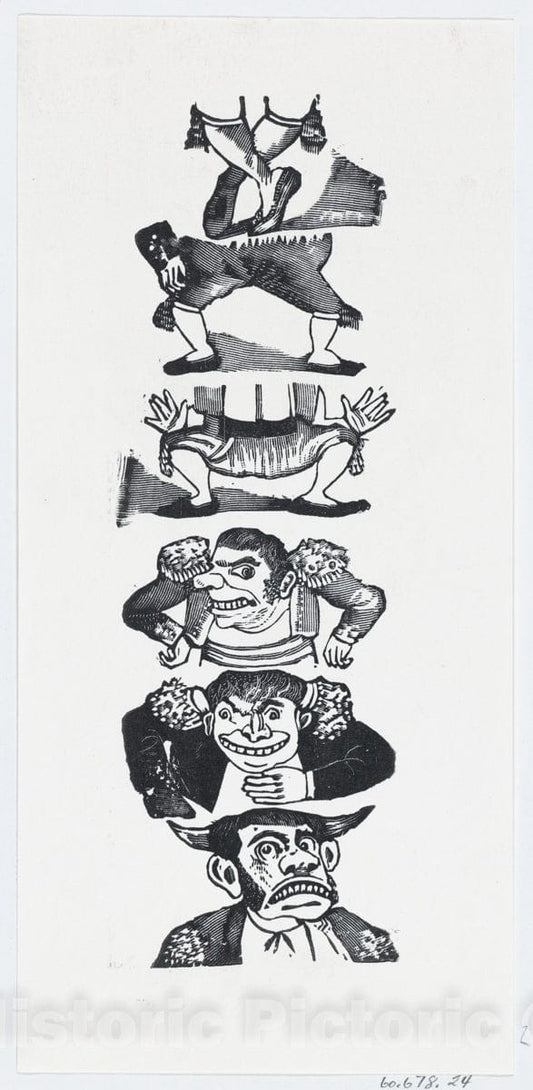 Art Print : José Guadalupe Posada - Three Different Busts and Pairs of Legs of Toreros : Vintage Wall Art