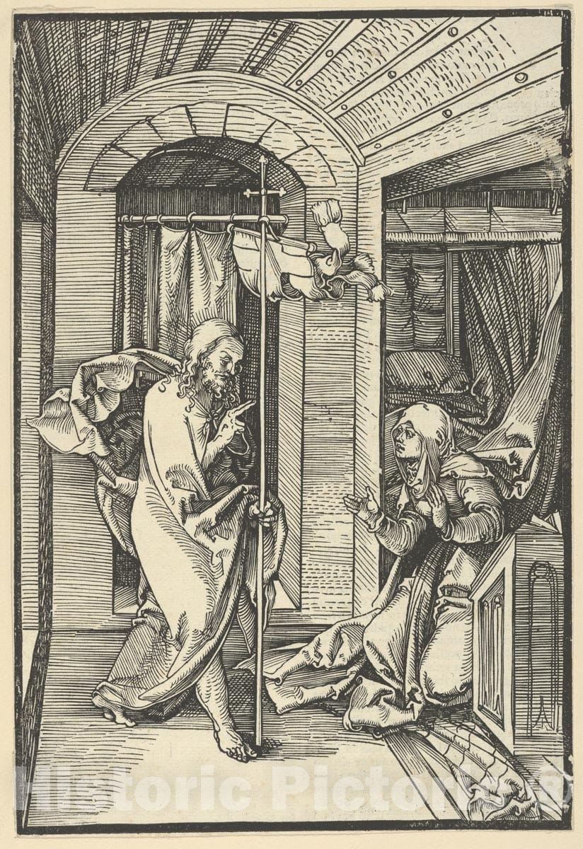 Art Print : Hans Schäufelein - Christ Appearing to his Mother, from Speculum passionis Domini Nostri Ihesu Christi : Vintage Wall Art