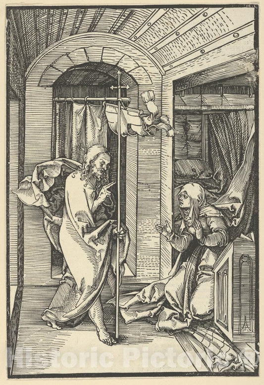 Art Print : Hans Schäufelein - Christ Appearing to his Mother, from Speculum passionis Domini Nostri Ihesu Christi : Vintage Wall Art