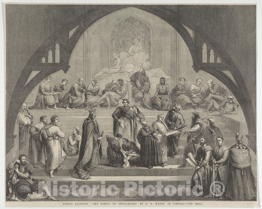 Art Print : George Frederic Watts - The School of Legislation in Lincoln's-Inn Hall, from Illustrated London News : Vintage Wall Art