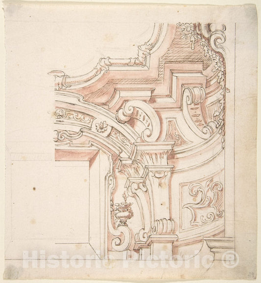 Art Print : Italian, Piedmontese, 18th Century - Design for a Portion of Cornice and Ceiling : Vintage Wall Art