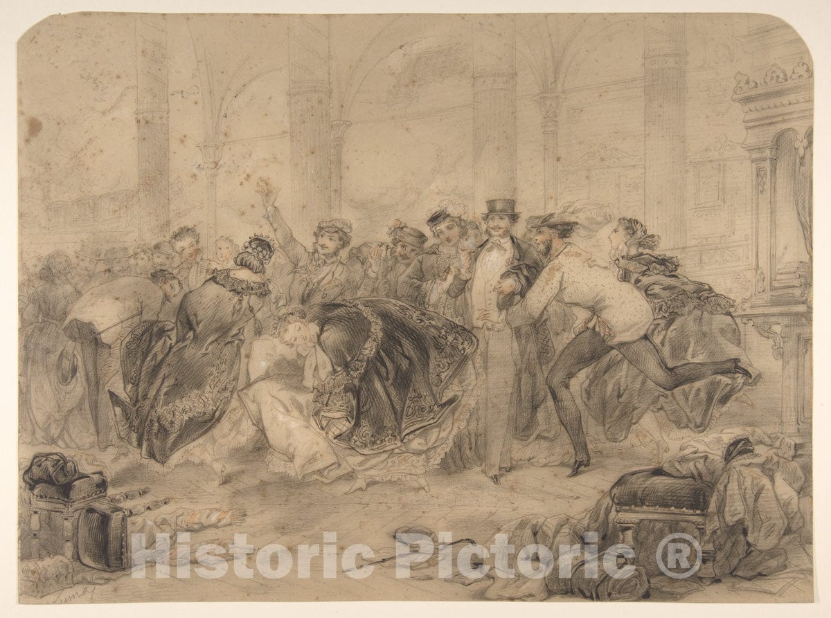 Art Print : Pierre-Numa Bassaget, Called Numa - Crowd Leaving a Theatre ? : Vintage Wall Art