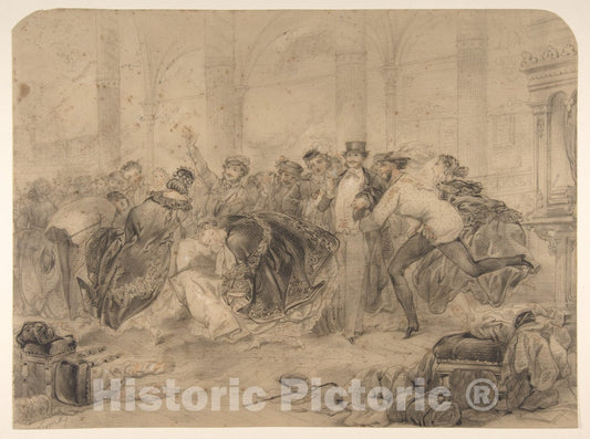 Art Print : Pierre-Numa Bassaget, Called Numa - Crowd Leaving a Theatre ? : Vintage Wall Art