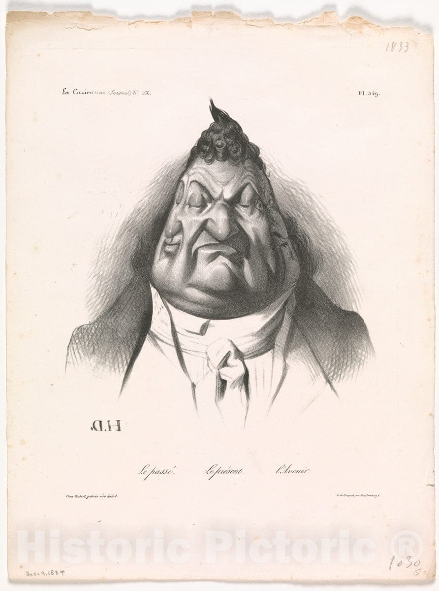 Art Print : Honoré Daumier - The Past, The Present, and The Future (Le passé – Le présent – L'Avenir), published in La Caricature, no. 166, Jan. 9, 1834 : Vintage Wall Art