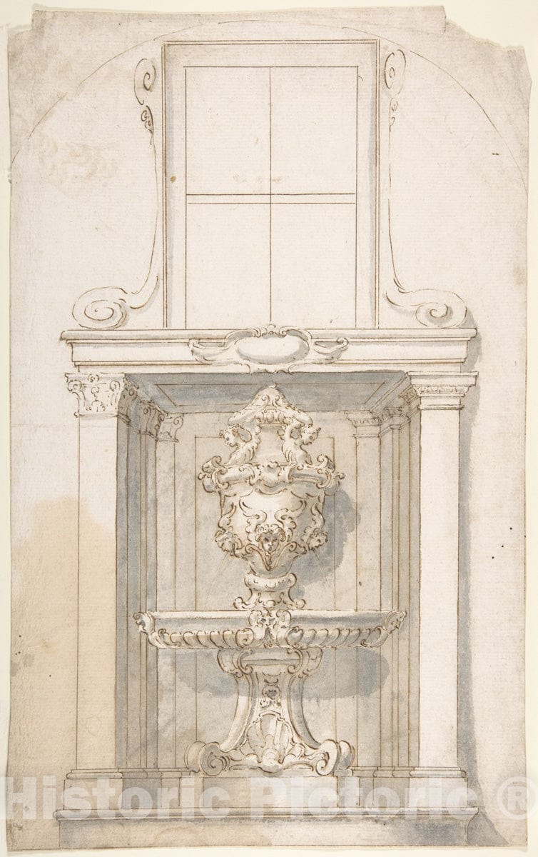 Art Print : Italian, First Half of The 18th Century - Drawing for a Wall-Decoration : Vintage Wall Art