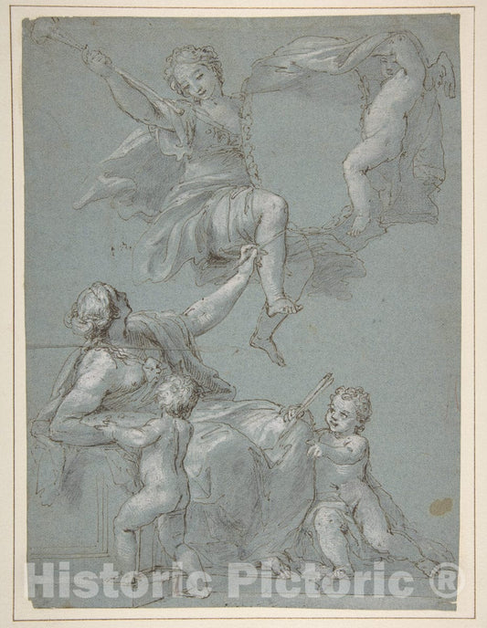 Art Print : Pietro Antonio de' Pietri - Allegorical Composition with Figures of Painting and Fame : Vintage Wall Art