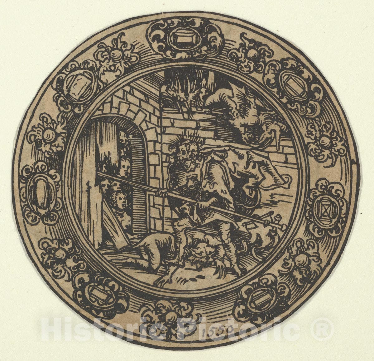 Art Print : Lucas Cranach The Elder - Pacifical-medaillon with Christ in Limbo : Vintage Wall Art
