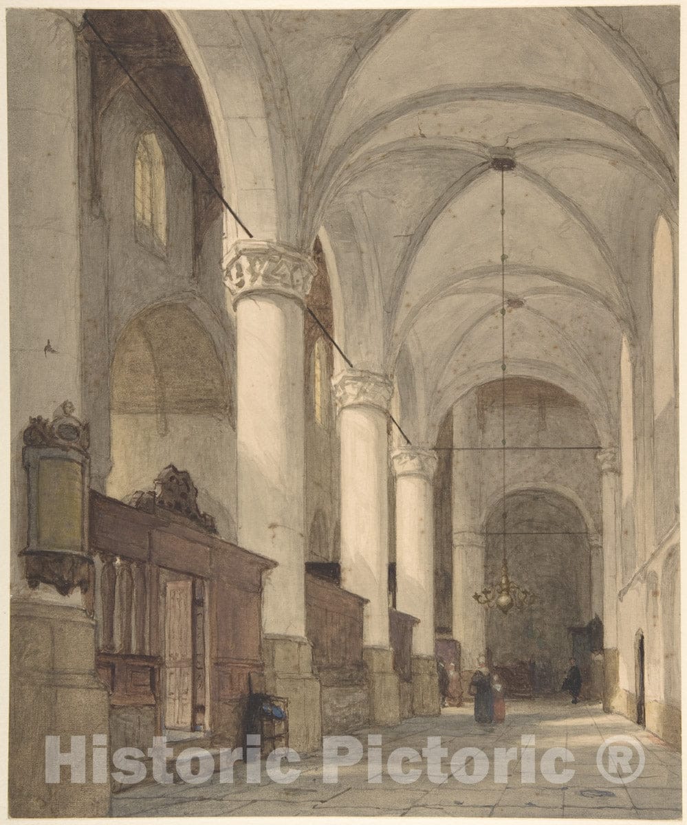 Art Print : Johannes Bosboom - Vaulted Side Aisle of a Church, with Figures : Vintage Wall Art
