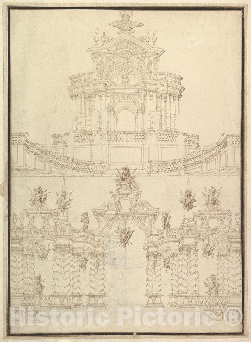 Art Print : Designs for Componets of Stage Sets - Artist: Giuseppe Galli Bibiena - Created: 1696–1756 : Vintage Wall Art