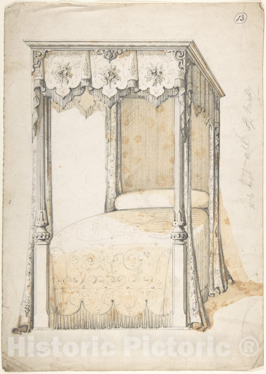 Art Print : Charles Hindley and Sons - Design for a Bed and Canopy 1 : Vintage Wall Art